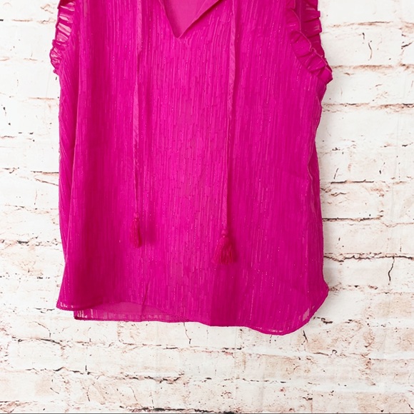 Joie Blouse Hot Pink Sleeveless Ruffled Slit Neck with Tie Top Size Small - Picture 2 of 6